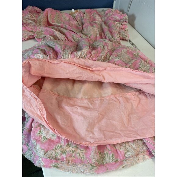 Olivaceous Dress size M Floral Tiered Cottage linen pink flounce flutter sleeve - Picture 9 of 13